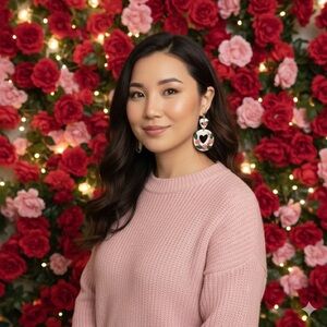 💝Romantic Pink Rose Floral Wreath Polymer Clay Dangle Earrings